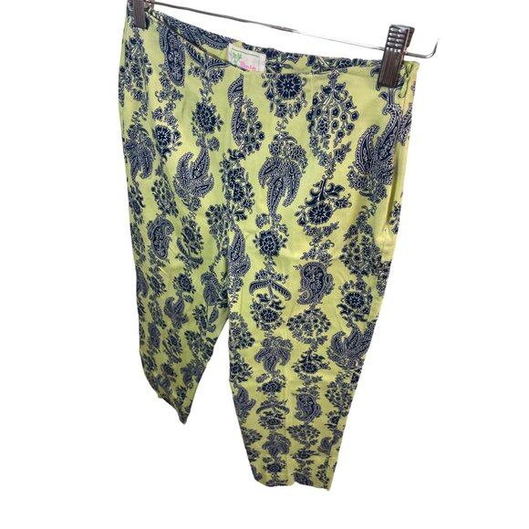 Bamboo Traders Green Blue Floral Patterned Cropped Side Zip Pants Sz 4 - Picture 4 of 7